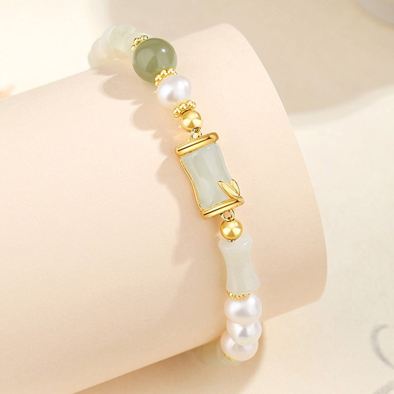 Buddha Stones 925 Sterling Silver Natural Hetian White Jade Bamboo Luck Blessing Bracelet - image 2