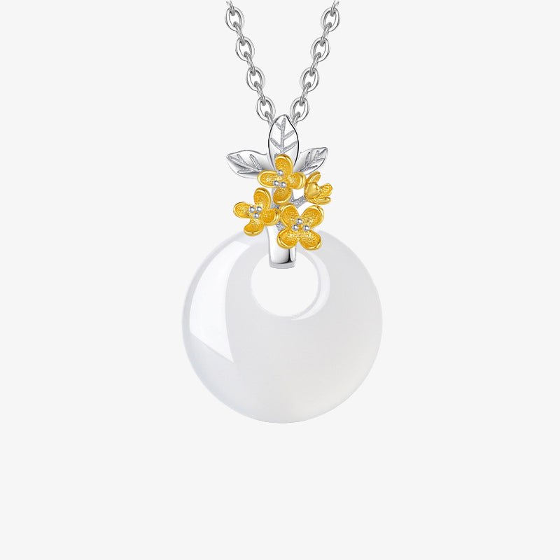 Buddha Stones 925 Sterling Silver Round Chalcedony Twelve Months Flower Harmony Necklace Pendant - Osmanthus - image 17
