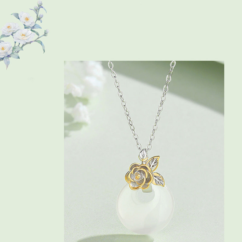 Buddha Stones 925 Sterling Silver Round Chalcedony Twelve Months Flower Harmony Necklace Pendant - image 26
