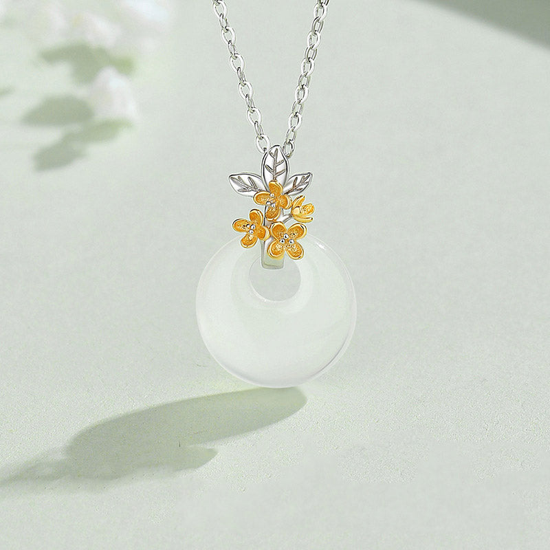 Buddha Stones 925 Sterling Silver Round Chalcedony Twelve Months Flower Harmony Necklace Pendant - image 18