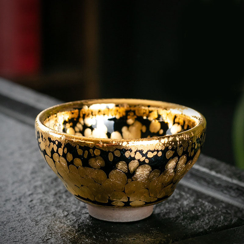 Buddha Stones 24K Gold Spot Pattern Chinese Jianzhan Ceramic Teacup Kung Fu Tea Cup Bowl With Gift Box - 7.2cm*4.1cm*70ml - image 0