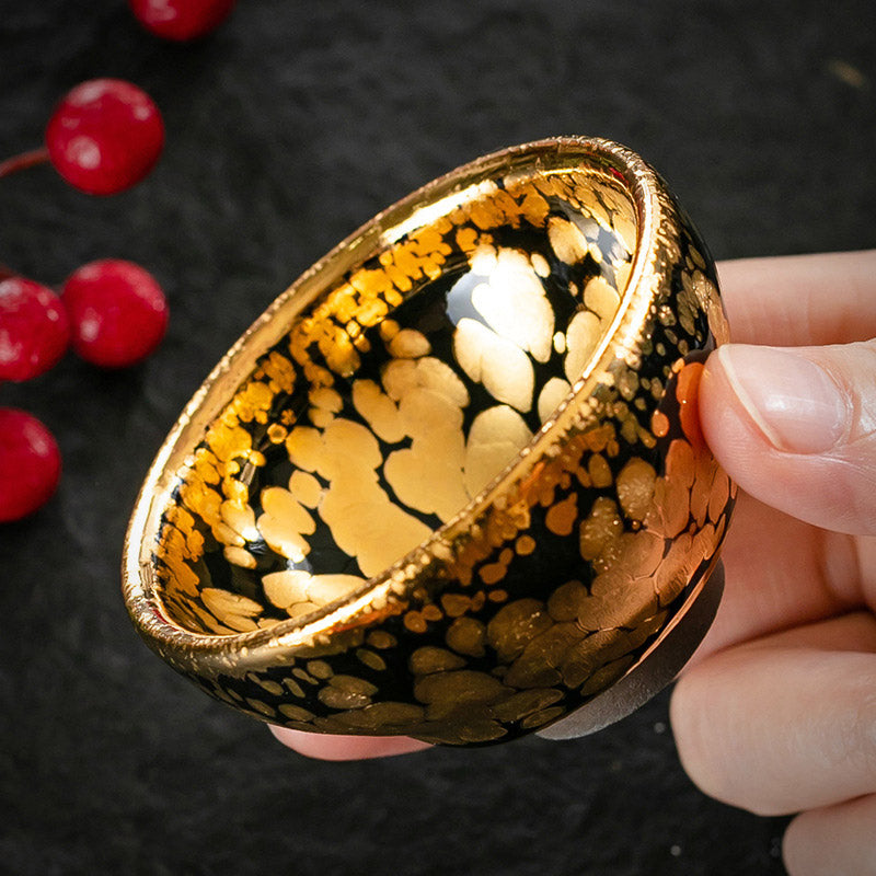 Buddha Stones 24K Gold Spot Pattern Chinese Jianzhan Ceramic Teacup Kung Fu Tea Cup Bowl With Gift Box - image 2