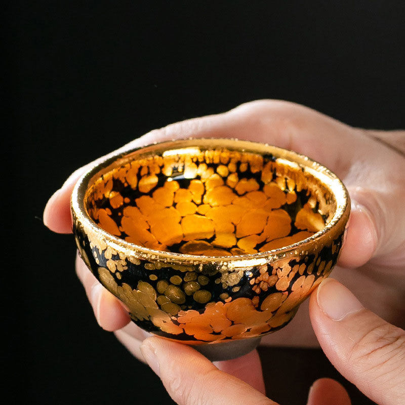 Buddha Stones 24K Gold Spot Pattern Chinese Jianzhan Ceramic Teacup Kung Fu Tea Cup Bowl With Gift Box - image 1