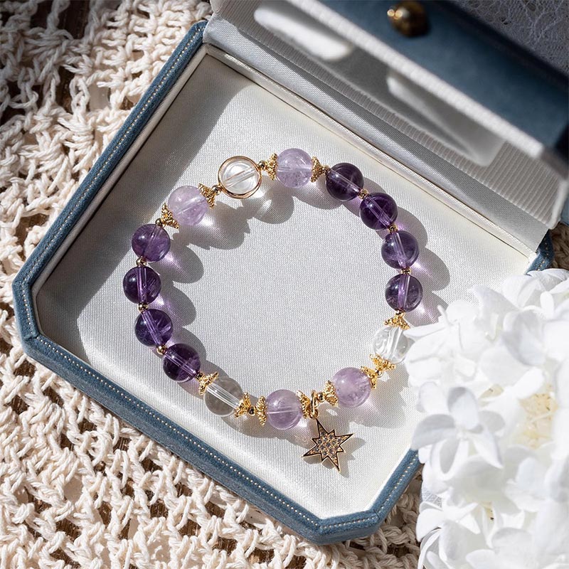 Buddha Stones Natural Amethyst Inner Peace Healing Star Charm Bracelet - image 1