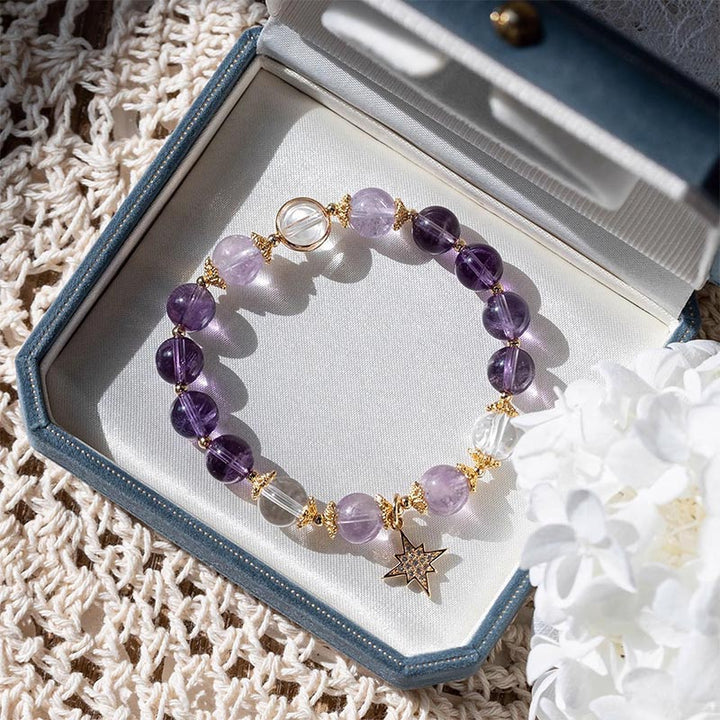 Buddha Stones Natural Amethyst Inner Peace Healing Star Charm Bracelet - image 1