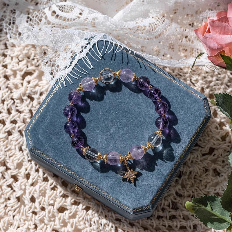 Buddha Stones Natural Amethyst Inner Peace Healing Star Charm Bracelet - image 2