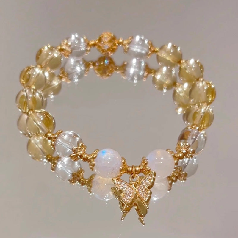Buddha Stones Citrine Moonstone Butterfly Charm Prosperity Protection Bracelet - Citrine(Wrist Circumference 14-15cm) - image 0