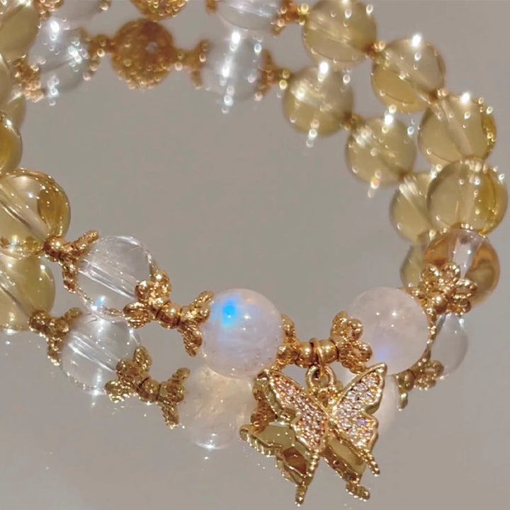 Buddha Stones Citrine Moonstone Butterfly Charm Prosperity Protection Bracelet - image 3