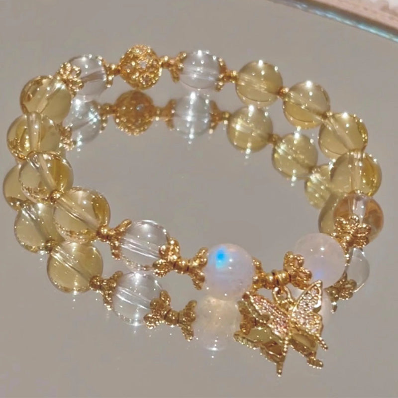 Buddha Stones Citrine Moonstone Butterfly Charm Prosperity Protection Bracelet - image 2