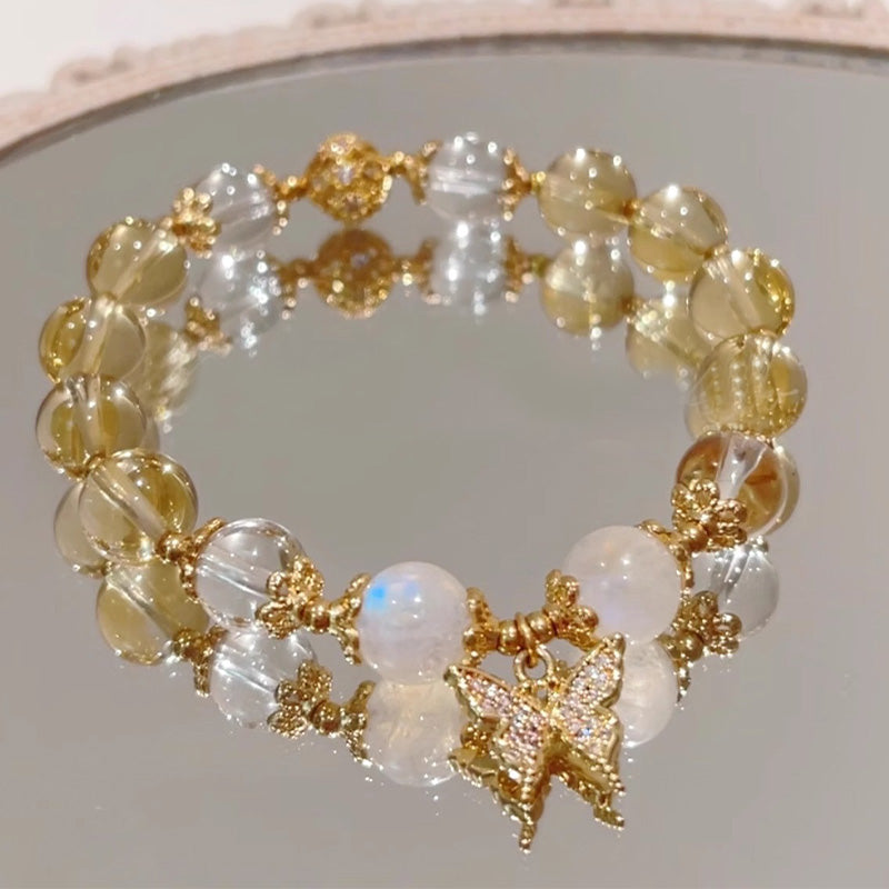 Buddha Stones Citrine Moonstone Butterfly Charm Prosperity Protection Bracelet - image 1