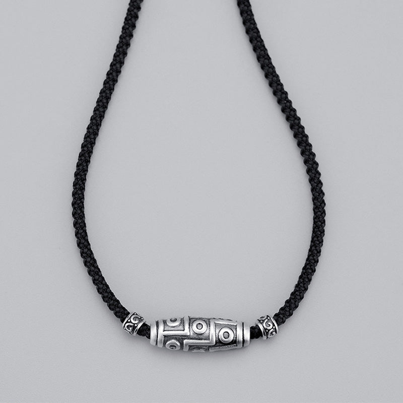 Buddha Stones 999 Sterling Silver Nine-Eye Dzi Bead Pattern Protection Rope Necklace Pendant - image 16