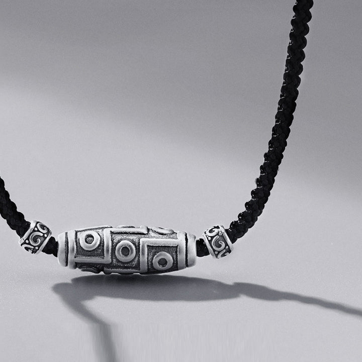 Buddha Stones 999 Sterling Silver Nine-Eye Dzi Bead Pattern Protection Rope Necklace Pendant - image 7
