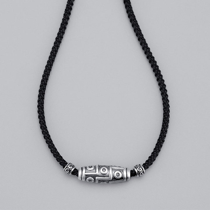 Buddha Stones 999 Sterling Silver Nine-Eye Dzi Bead Pattern Protection Rope Necklace Pendant - image 16