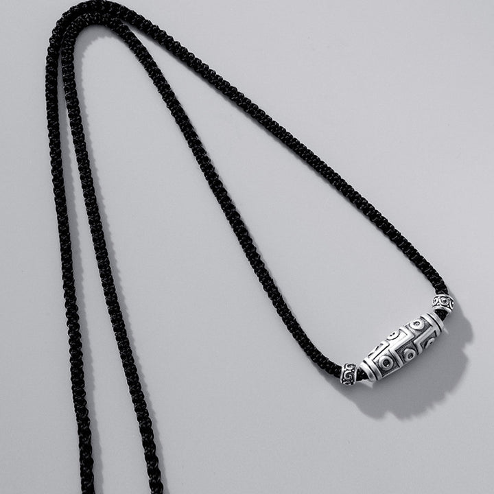 Buddha Stones 999 Sterling Silver Nine-Eye Dzi Bead Pattern Protection Rope Necklace Pendant - image 8