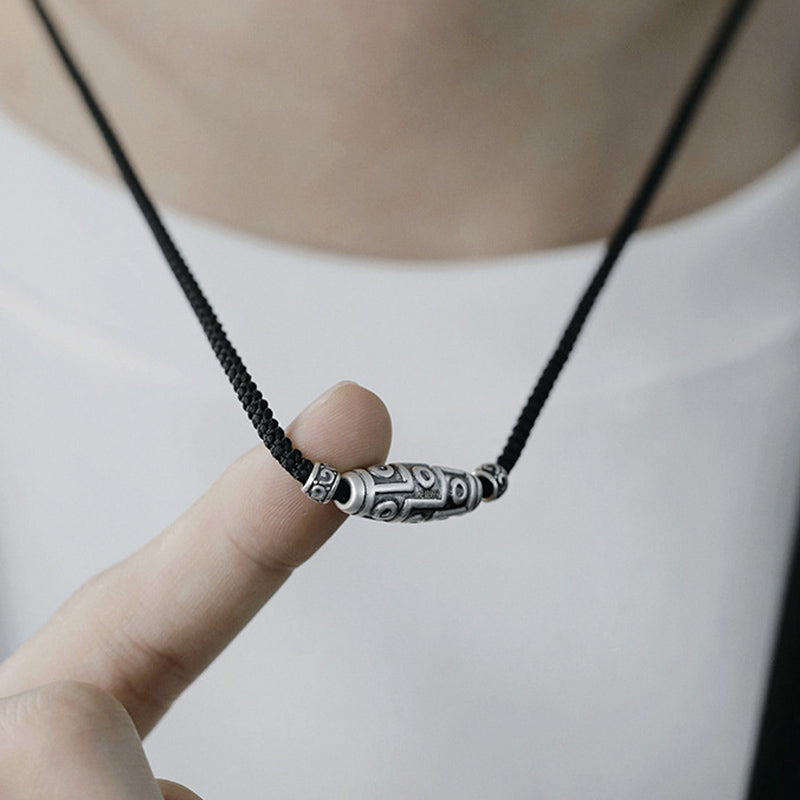 Buddha Stones 999 Sterling Silver Nine-Eye Dzi Bead Pattern Protection Rope Necklace Pendant - image 15