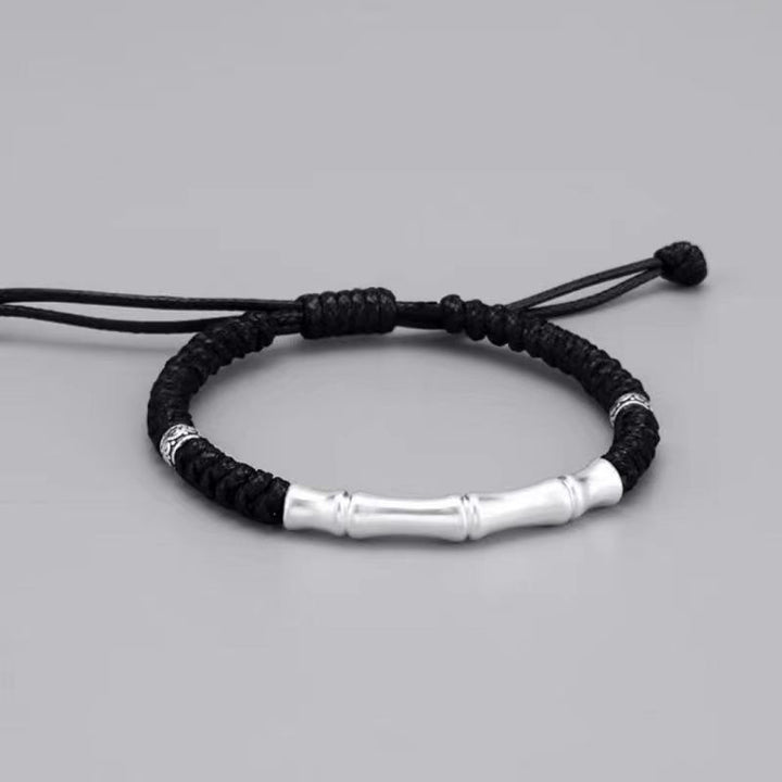 Buddha Stones 999 Sterling Silver Bone Pattern Luck Rope Braided Bracelet - Black Pull Rope(Wrist Circumference 14-23cm) - image 11