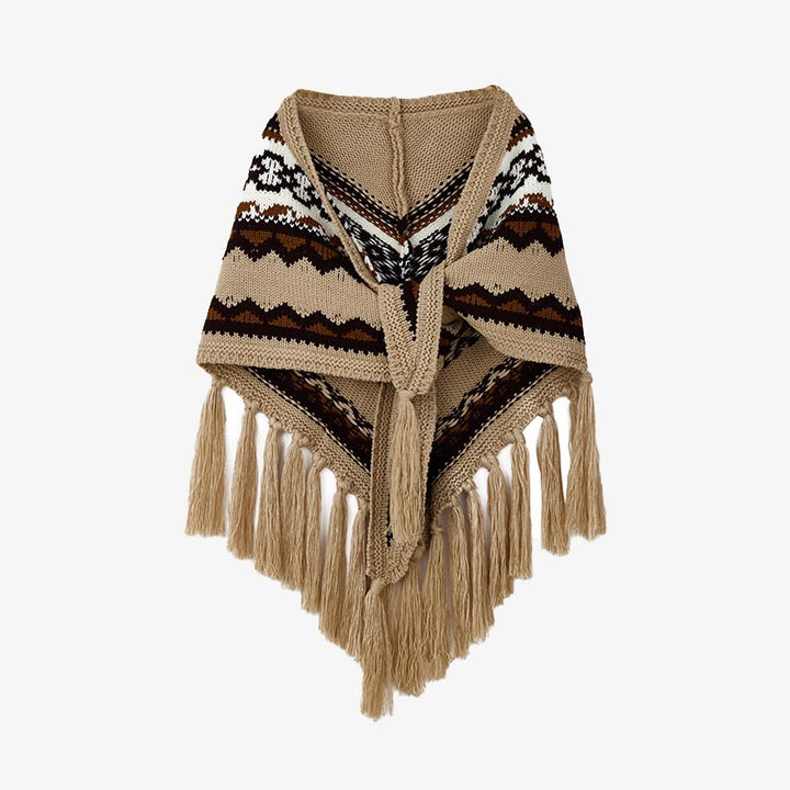 Buddha Stones Tibetan Triangular Shawl Striped Tassels Winter Cozy Travel Scarf Wrap - Khaki 200cm*75cm - image 15