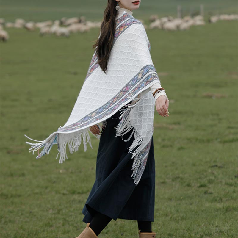 Buddha Stones Tibetan Colorful Striped Rhombus Pattern Shawl Tassels Pullover Winter Cozy Travel Scarf Wrap - image 3