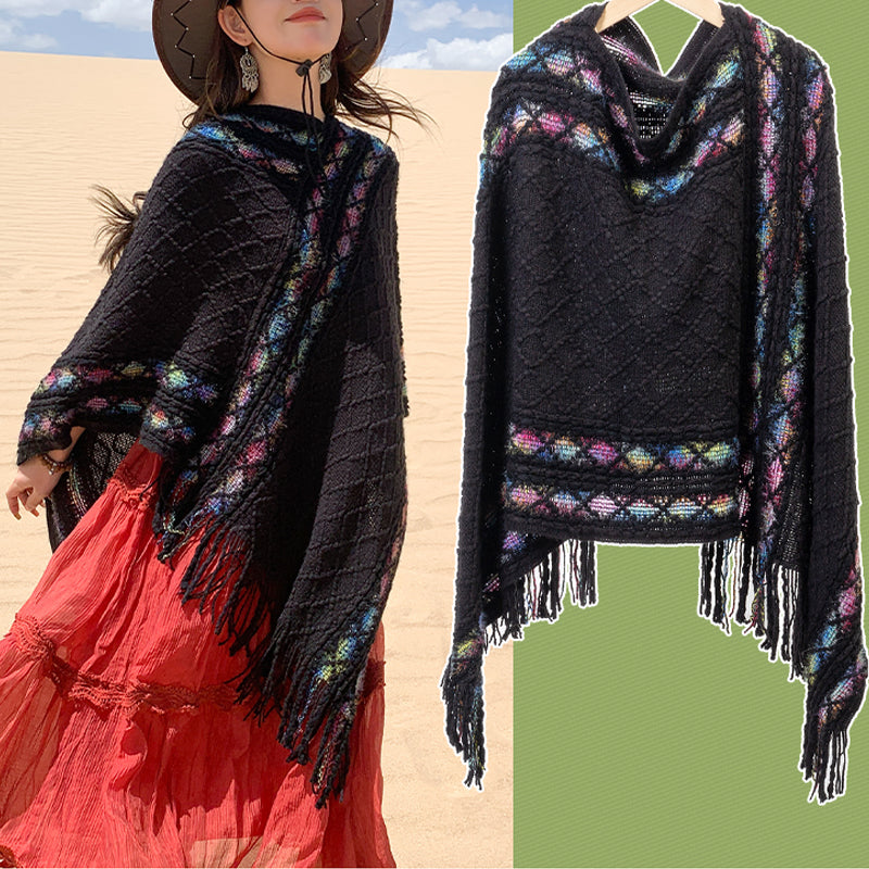 Buddha Stones Tibetan Colorful Striped Rhombus Pattern Shawl Tassels Pullover Winter Cozy Travel Scarf Wrap - image 10
