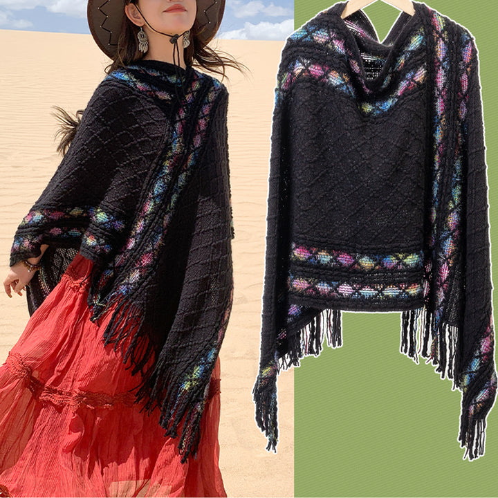 Buddha Stones Tibetan Colorful Striped Rhombus Pattern Shawl Tassels Pullover Winter Cozy Travel Scarf Wrap - image 10