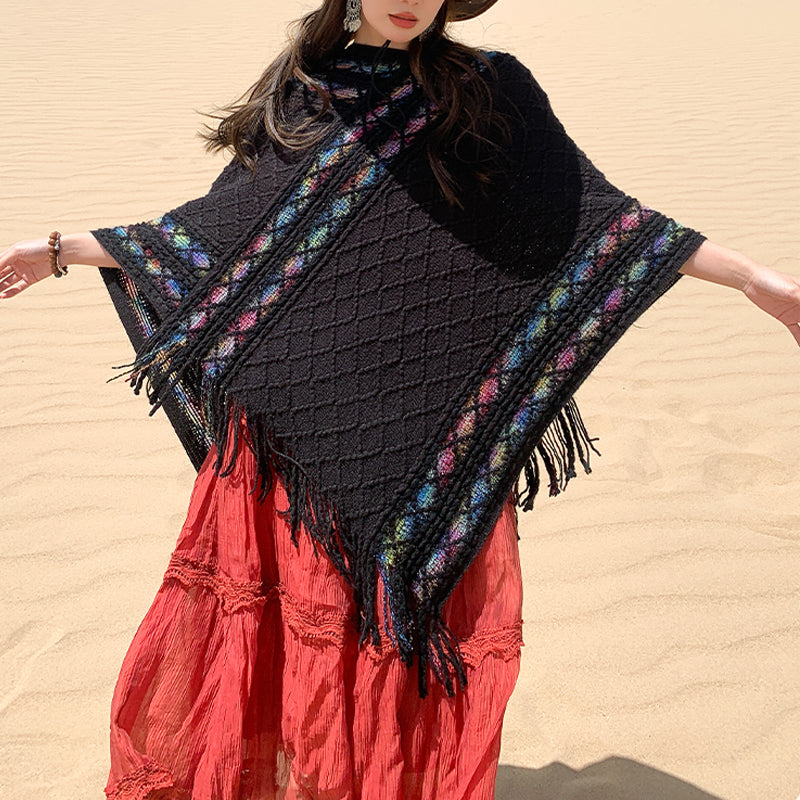 Buddha Stones Tibetan Colorful Striped Rhombus Pattern Shawl Tassels Pullover Winter Cozy Travel Scarf Wrap - image 8