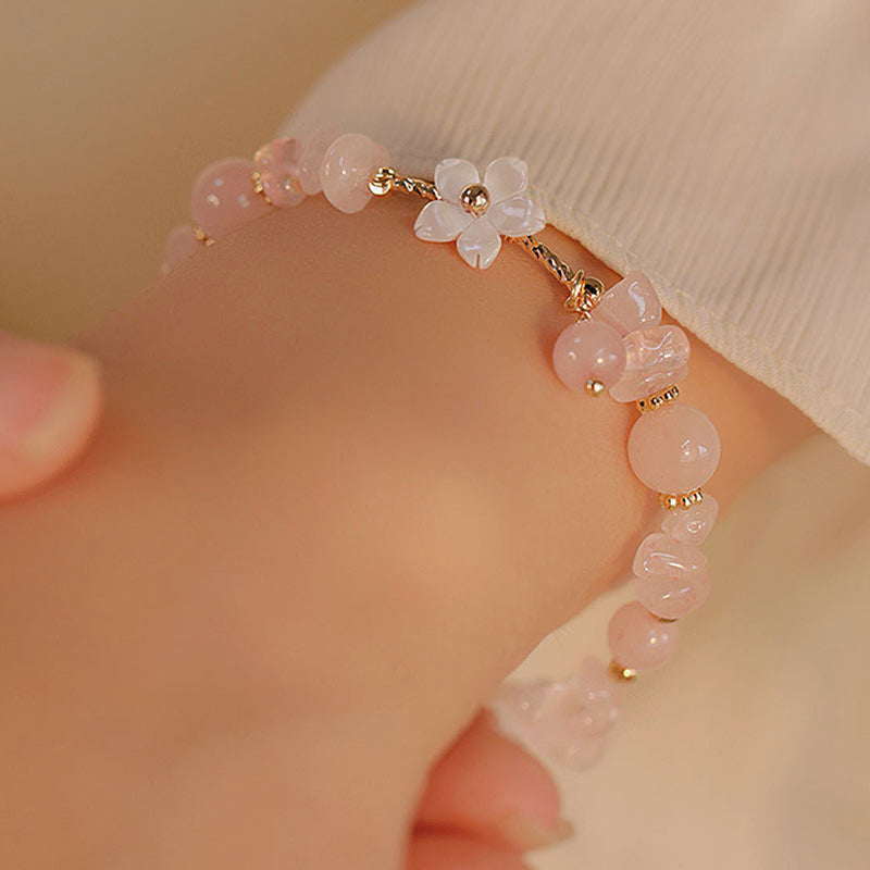 Buddha Stones 14k Gold Plated Natural Pink Crystal Flower Love Bracelet - image 3