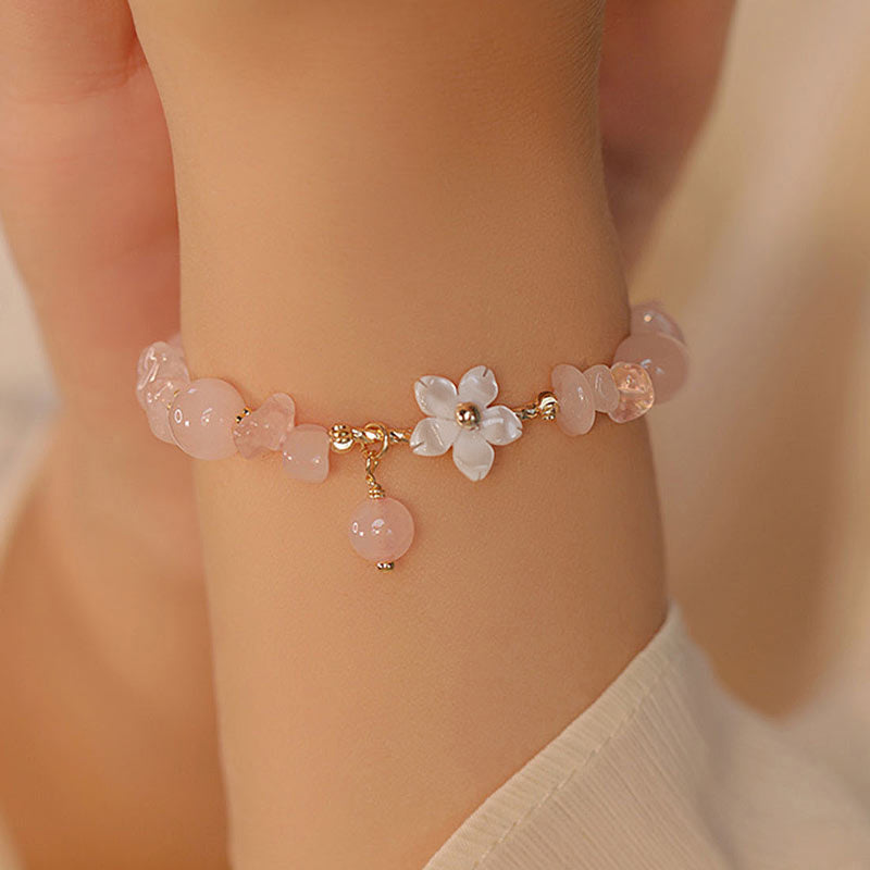 Buddha Stones 14k Gold Plated Natural Pink Crystal Flower Love Bracelet - image 4