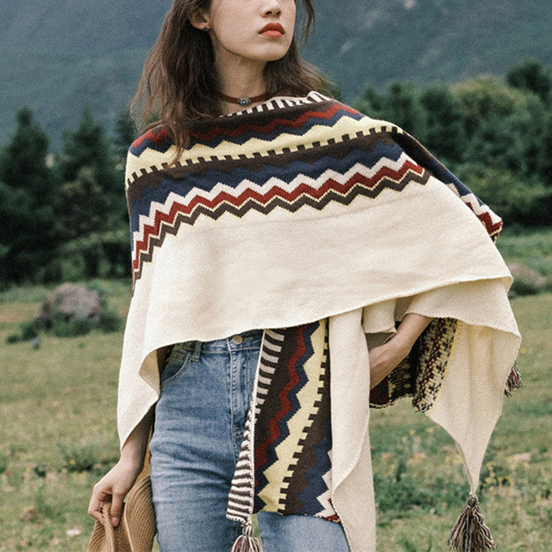 Buddha Stones Tibetan Colorful Striped Shawl Tassels Cozy Warm Travel Scarf Wrap - image 1