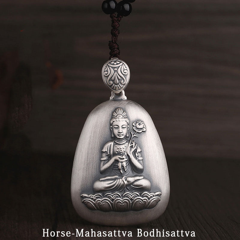 Buddha Stones 999 Sterling Silver Chinese Zodiac Natal Buddha Heart Sutra Engraved Protection Necklace Pendant - Horse-Mahasattva Bodhisattva - image 11