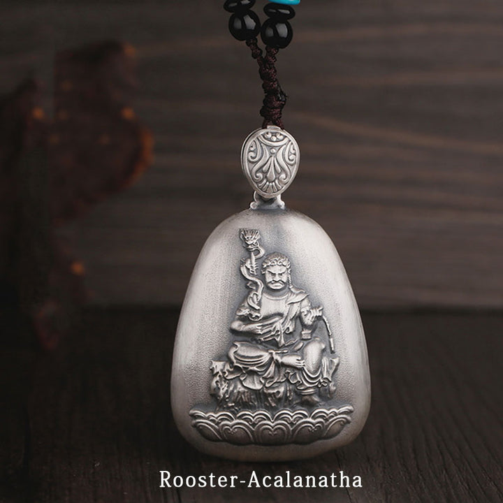 Buddha Stones 999 Sterling Silver Chinese Zodiac Natal Buddha Heart Sutra Engraved Protection Necklace Pendant - Rooster-Acalanatha - image 12