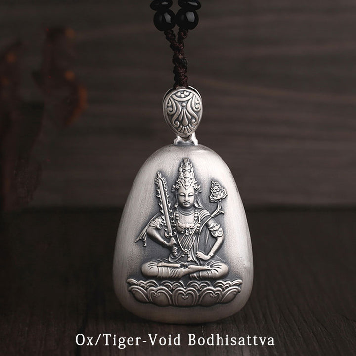 Buddha Stones 999 Sterling Silver Chinese Zodiac Natal Buddha Heart Sutra Engraved Protection Necklace Pendant - Ox/Tiger-Void Bodhisattva - image 16