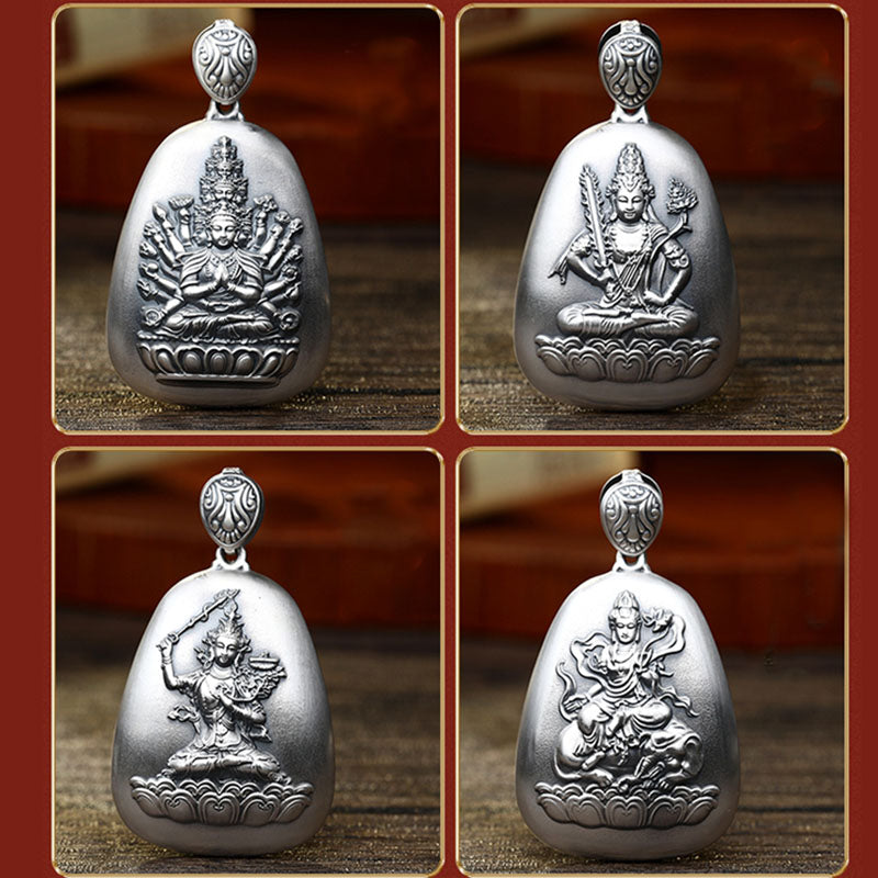 Buddha Stones 999 Sterling Silver Chinese Zodiac Natal Buddha Heart Sutra Engraved Protection Necklace Pendant - image 1