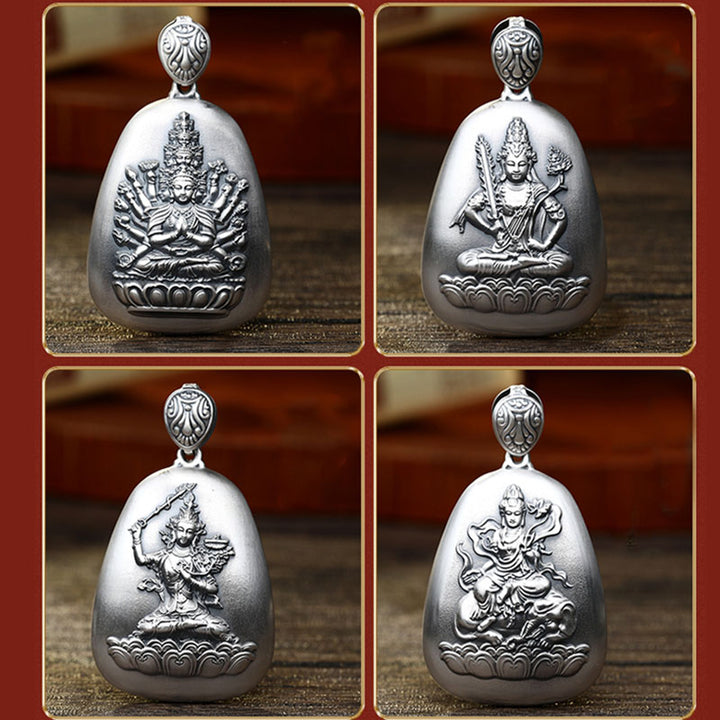Buddha Stones 999 Sterling Silver Chinese Zodiac Natal Buddha Heart Sutra Engraved Protection Necklace Pendant - image 1