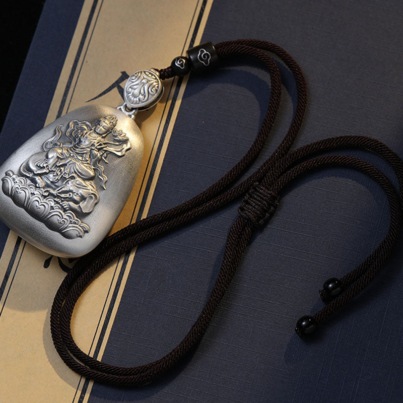 Buddha Stones 999 Sterling Silver Chinese Zodiac Natal Buddha Heart Sutra Engraved Protection Necklace Pendant - image 6
