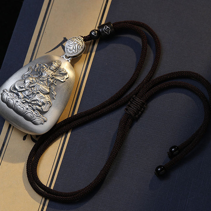 Buddha Stones 999 Sterling Silver Chinese Zodiac Natal Buddha Heart Sutra Engraved Protection Necklace Pendant - image 6