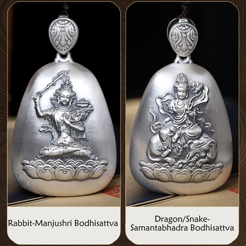 Buddha Stones 999 Sterling Silver Chinese Zodiac Natal Buddha Heart Sutra Engraved Protection Necklace Pendant - image 19