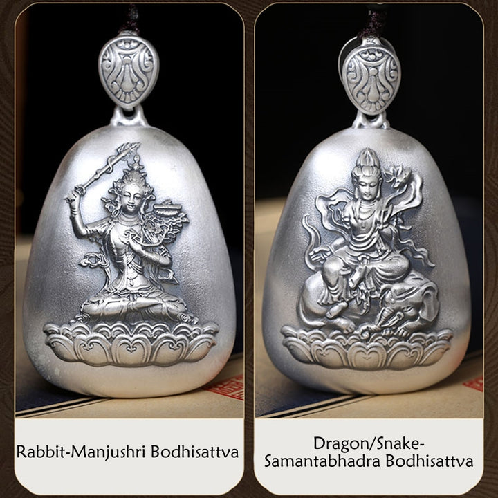 Buddha Stones 999 Sterling Silver Chinese Zodiac Natal Buddha Heart Sutra Engraved Protection Necklace Pendant - image 19