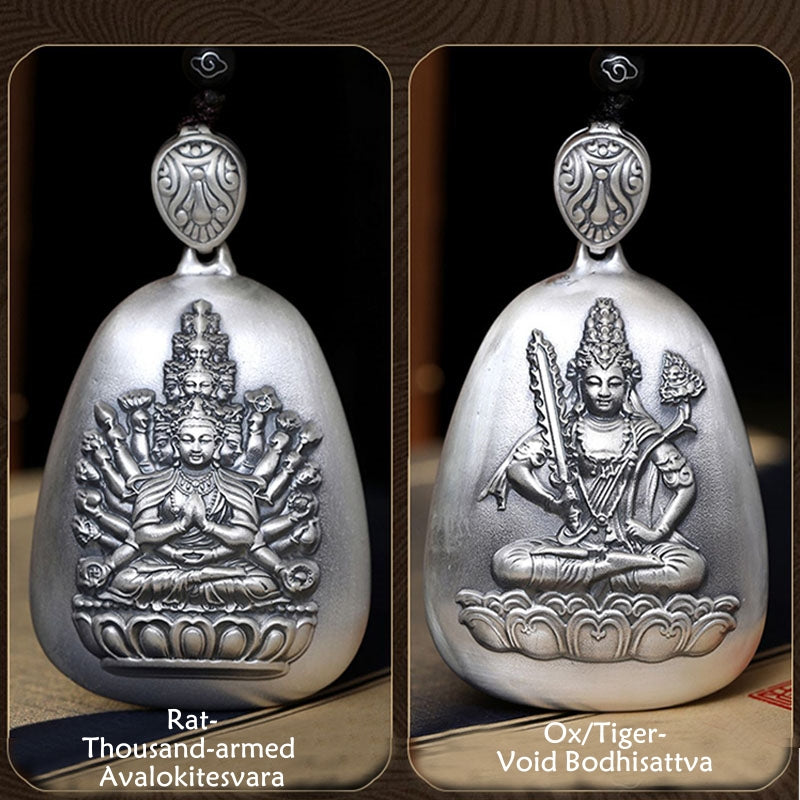Buddha Stones 999 Sterling Silver Chinese Zodiac Natal Buddha Heart Sutra Engraved Protection Necklace Pendant - image 18