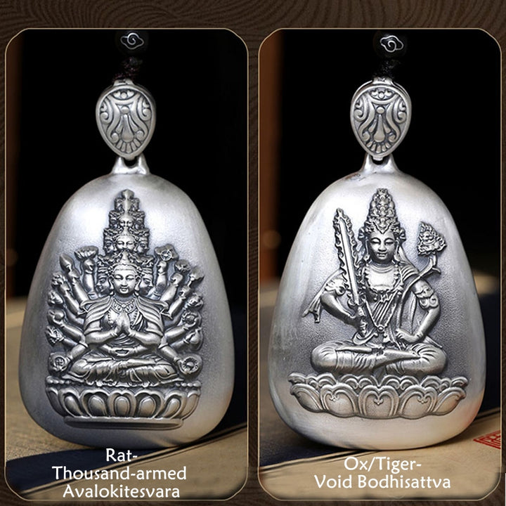 Buddha Stones 999 Sterling Silver Chinese Zodiac Natal Buddha Heart Sutra Engraved Protection Necklace Pendant - image 18