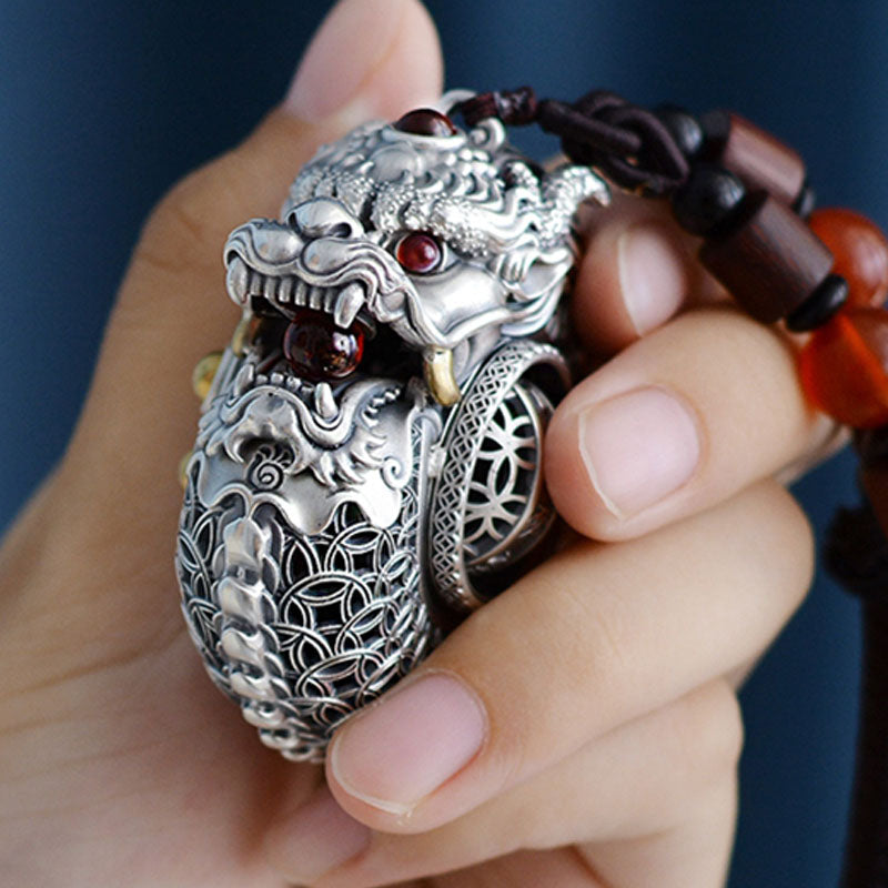 Buddha Stones 999 Sterling Silver Year of the Dragon Rotatable Ball Five Elements Copper Coin Strength Hanging Decoration - image 8