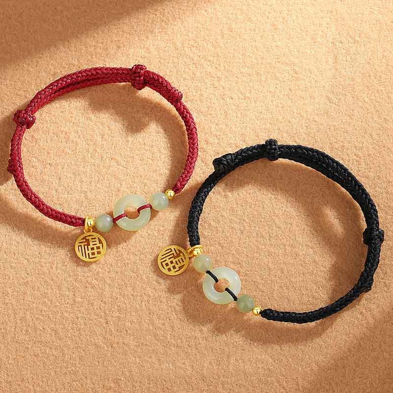 Buddha Stones 925 Sterling Silver Hetian Jade Peace Buckle Fu Character Charm Abundance Bracelet - image 1