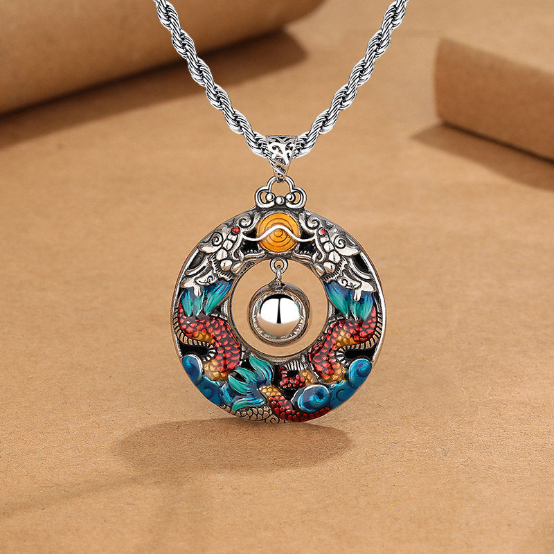 Buddha Stones Year of the Dragon Colorful Double Dragons Playing Bead Copper Protection Necklace Pendant - Dragon Pendant&Twist Chain - image 7