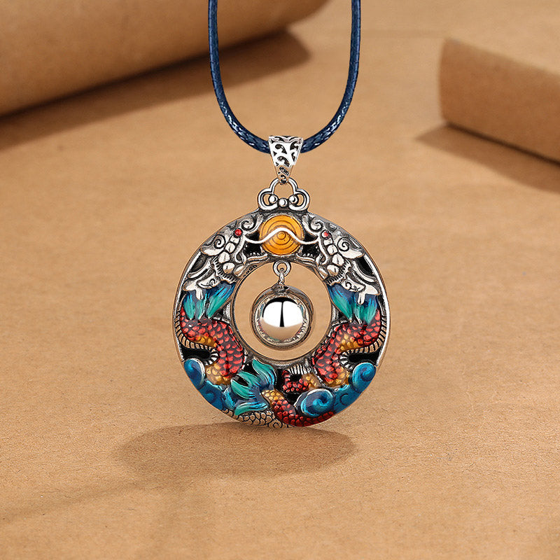 Buddha Stones Year of the Dragon Colorful Double Dragons Playing Bead Copper Protection Necklace Pendant - Dragon Pendant&Leather Rope - image 8