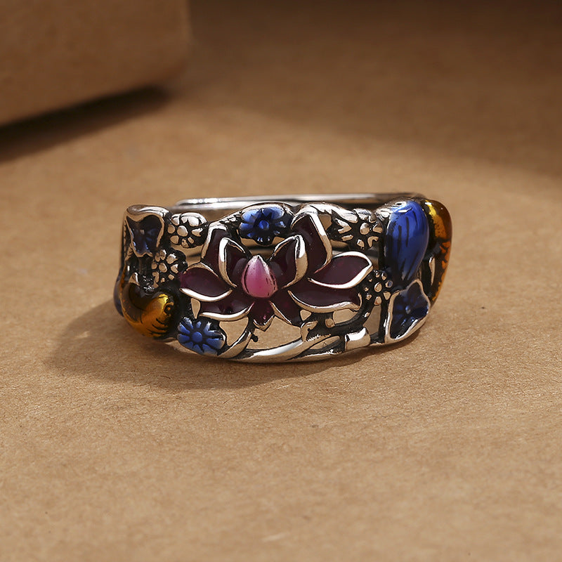Buddha Stones Koi Fish Lotus Flower Leaf Design Luck Wealth Ring - image 5