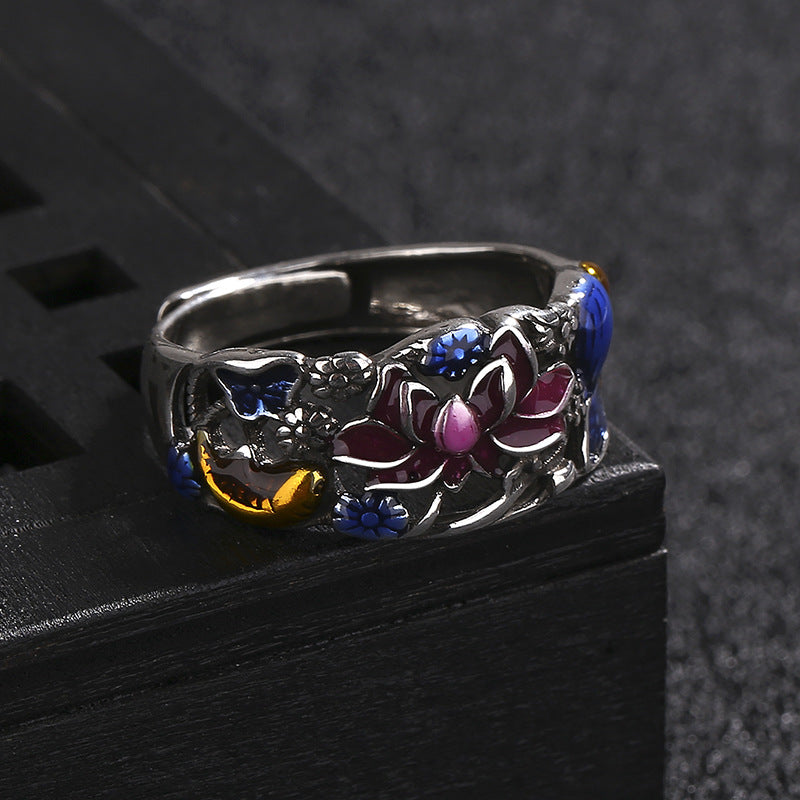 Buddha Stones Koi Fish Lotus Flower Leaf Design Luck Wealth Ring - image 9