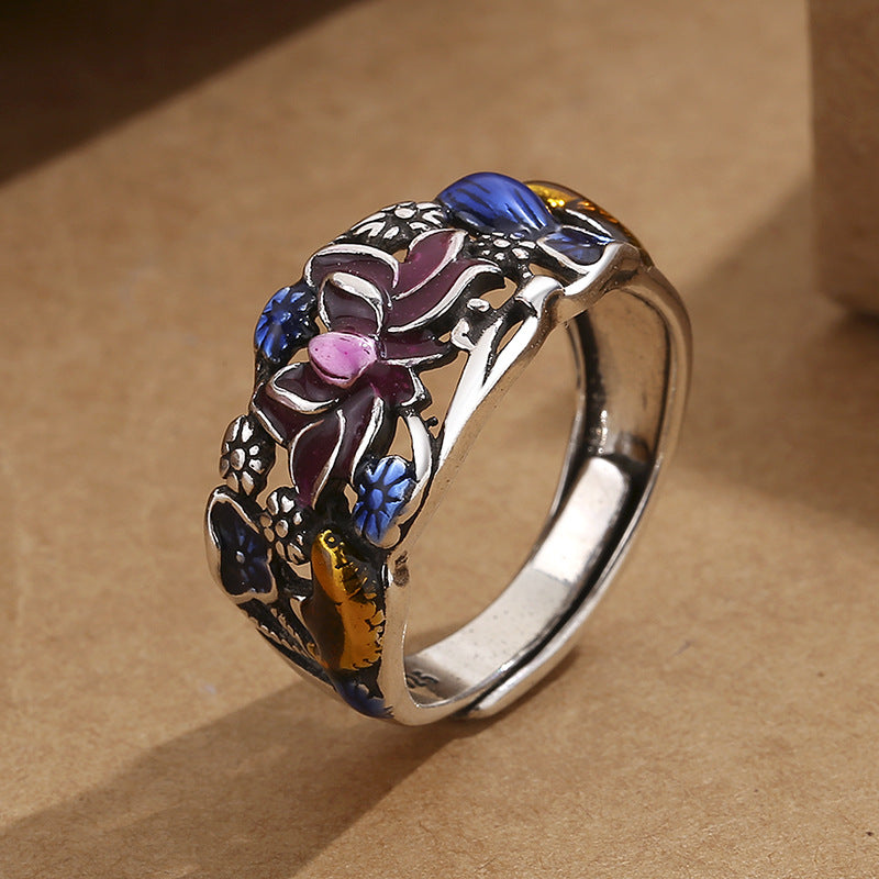 Buddha Stones Koi Fish Lotus Flower Leaf Design Luck Wealth Ring - image 4