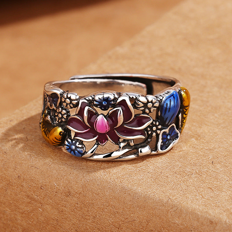 Buddha Stones Koi Fish Lotus Flower Leaf Design Luck Wealth Ring - image 2