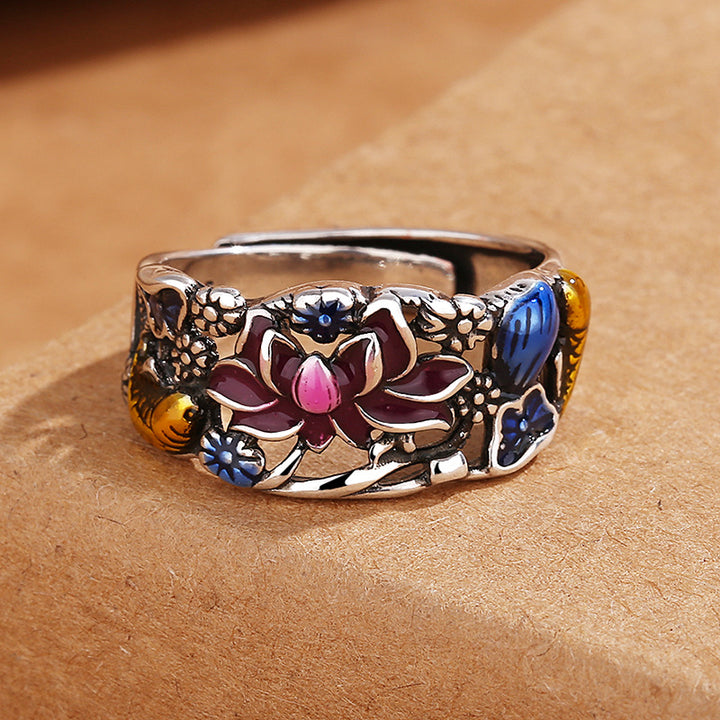 Buddha Stones Koi Fish Lotus Flower Leaf Design Luck Wealth Ring - image 2