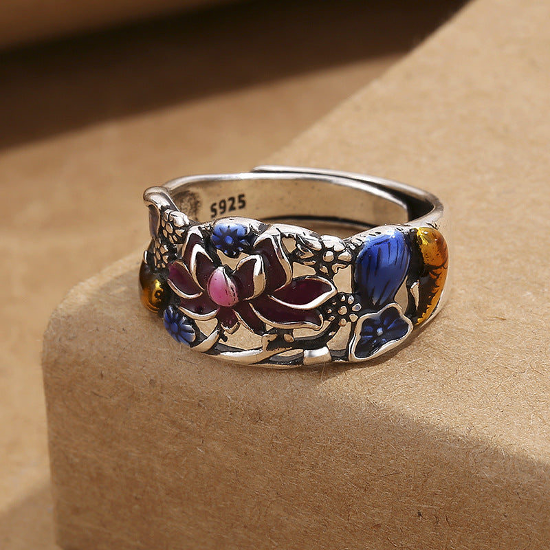 Buddha Stones Koi Fish Lotus Flower Leaf Design Luck Wealth Ring - image 6