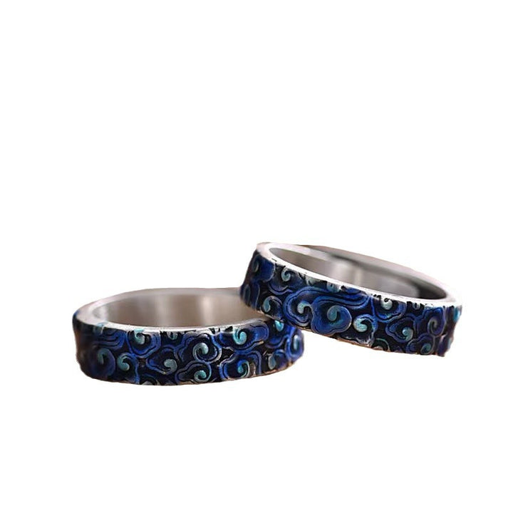 Buddha Stones Blue Auspicious Clouds Design Healing Copper Adjustable Ring - image 4